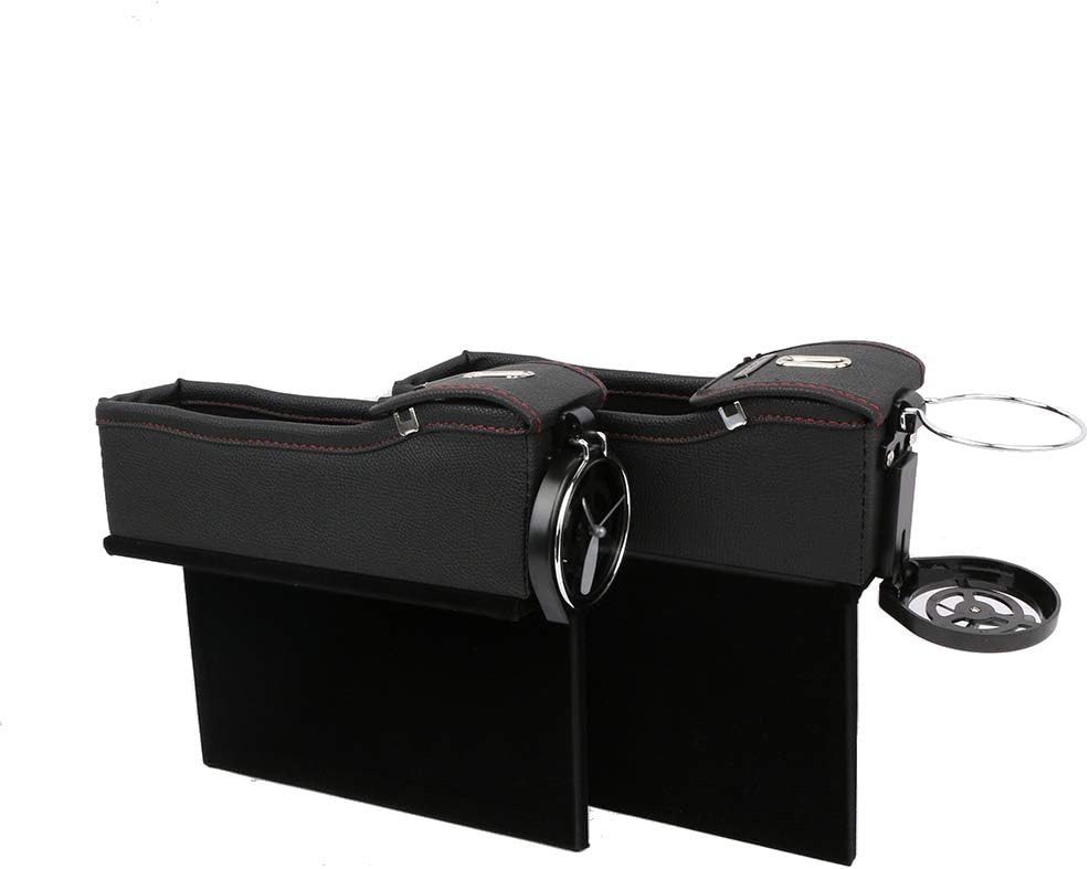 Car Seat Side Organizer Front Seat Side Pocket, Car Seat Gap Filler and Catcher, Multi-fuctional Storage Box with Collapsible Cup Holder & Coin Side Pocket (Right Side + Left Side, Black)