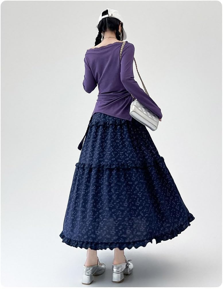 materasu Women's Elastic High Waist Pleated A-Line Flared Maxi Skirts - Image 4