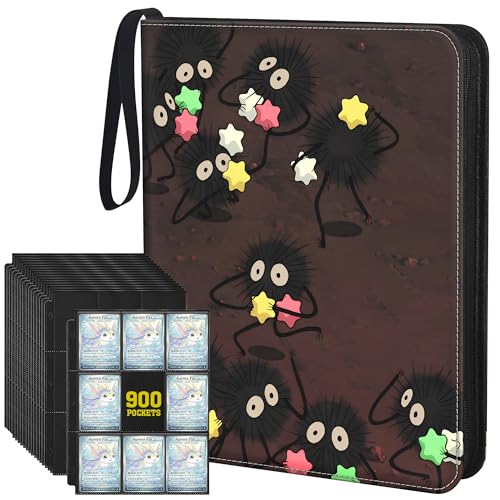 UGYAZX 9-Pocket Trading Card Binder & Sports Card Book 3-Ring Zipper Album Holds 900 Cards with 50 Removable Pages Fits Standard 2.5 x 3.5 Game & TCG Cards Water-Resistant PU Cover