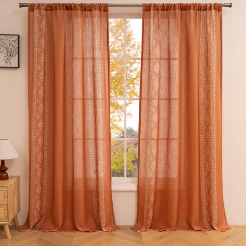 ColorBird Boho Linen Long Curtains for Sliding Door 96 Inches