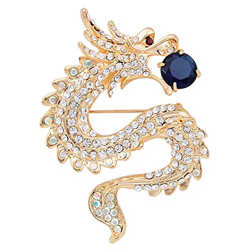 YYBONNIE Vintage Large Flying Dragon Brooch CZ Lapel Pin Gold Tone Animal Brooch Accessories for Men Women