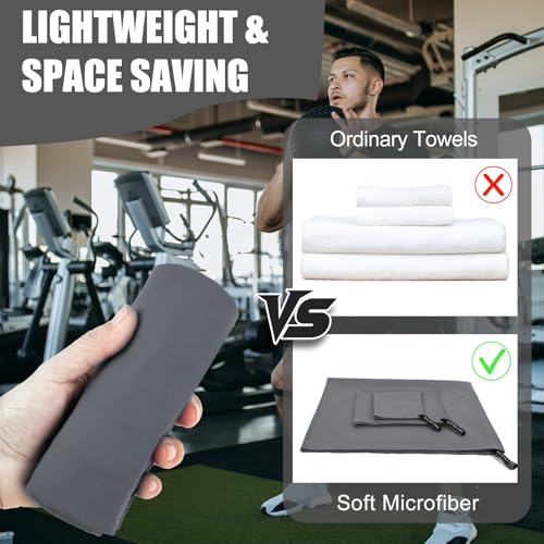 Mikrofaser Handtuch 3er Set (152x76cm Groß Badetuch + 80x40cm Klein Fitness Handtuch + 30x30cm Handtuch), Farbecht Microfaser Handtücher, Sporthandtuch Schnelltrocknendes Handtuchs (Dunkelgrau)