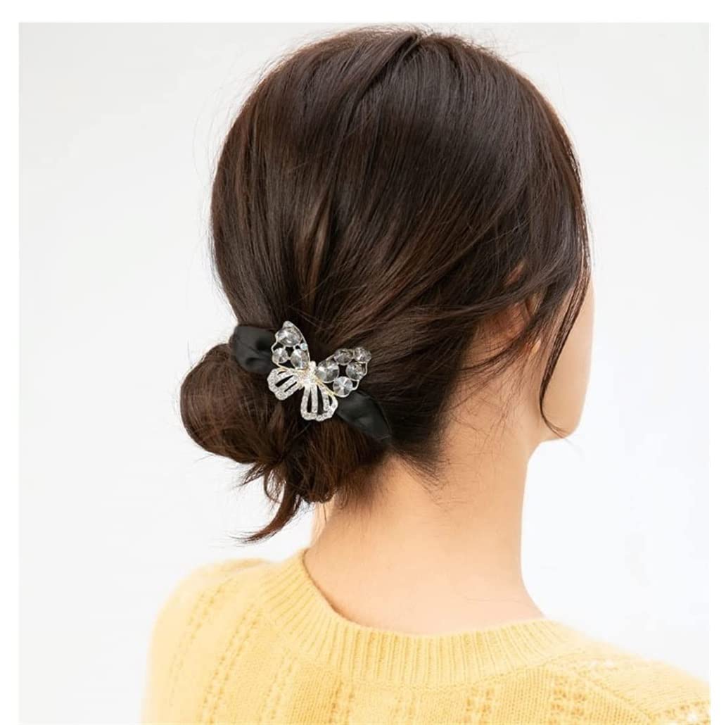 RUVOO Haargummi Scrunchies Koreanische Art-Legierungs-Rhinestone-Schmetterlings-hohe Elastizität-Gummiband-Haar-Seil Für Mädchen Haargummis Haarschmuck (Blue : Bronze, Size : A)
