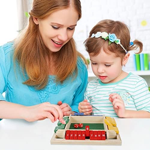 Jetclutch 4-Player Shut the Box Wooden Board Games with 8 Colored Dices for Kids Adults 4-Sided Shut the Box Game Set Educational Learning Dice Games for Family Party Pub Bar (A)