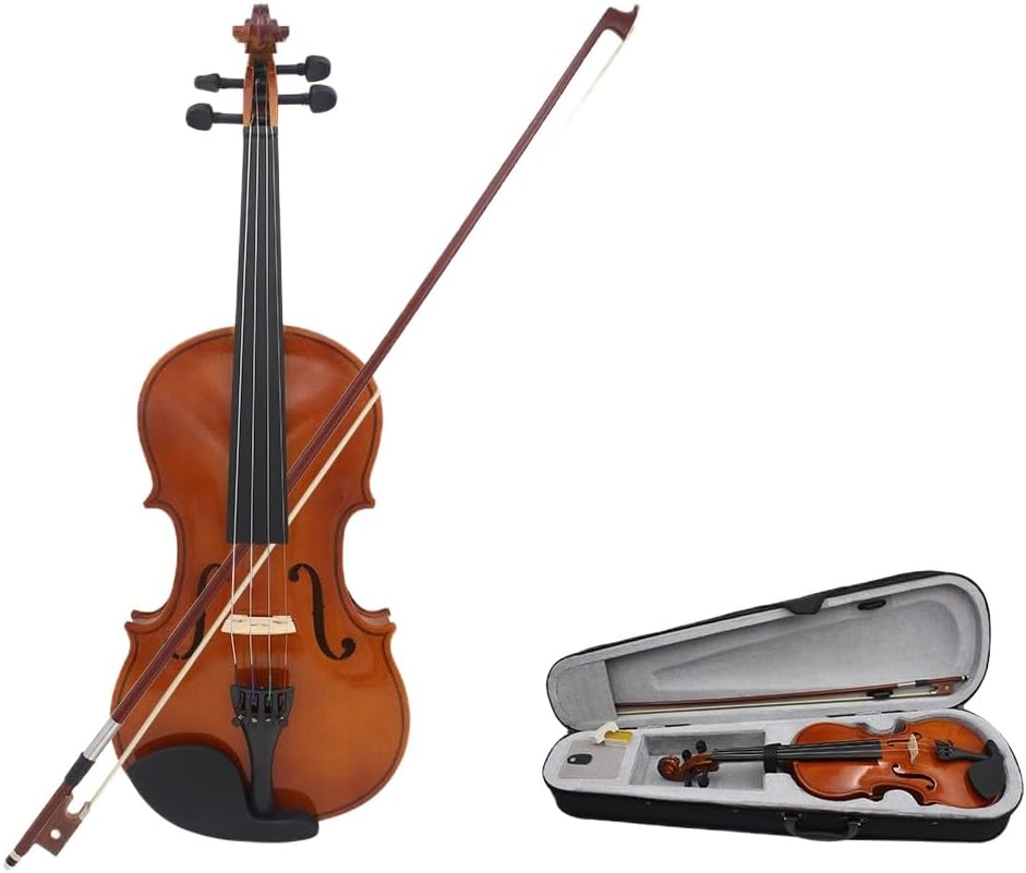 TAYTHI バイオリン初心者セット、バイオリンフルサイズセット、インレイ指板付き初心者学生、無垢材、プロ仕様の演奏楽器 (1/2,