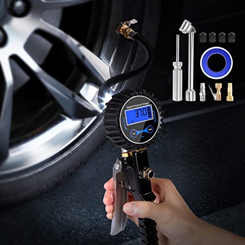 OOWOLF Tire Pressure Gauge with Inflator, Digital Tire Inflator with Pressure Gauge, Premium Digital Tire Gauge 200 PSI, 4 Units Air Pressure Gauge Professionally Calibrated to High Accuracy of 0.1
