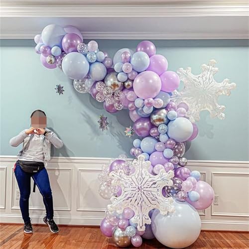 Image of Winter Wonderland Balloon Arch Garland Kit, Baby Blue Purple Balloons with Spike Star Snowflake Foil Balloons for Ice Wonderland Christmas Baby Shower Snow Princess Birthday Party Decorations Supplies