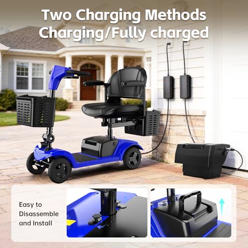 Image of Mobility Scooter,Folding Motorized Scooter,300 lbs Capacity, Equipped with 300W Motor,Removable Battery,Dual Baskets,15 Miles Travel,Suitable for All Terrains (Blue)