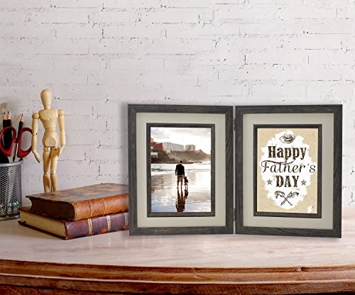 Yipinyin Carbonized Wood Effect Double Picture Frame 5 X 7'' With Inlay And Mount For 5 X 7''. Wood Pattern Picture Frames With Glass Front For Desktop Or Wall Mounted #TOP2