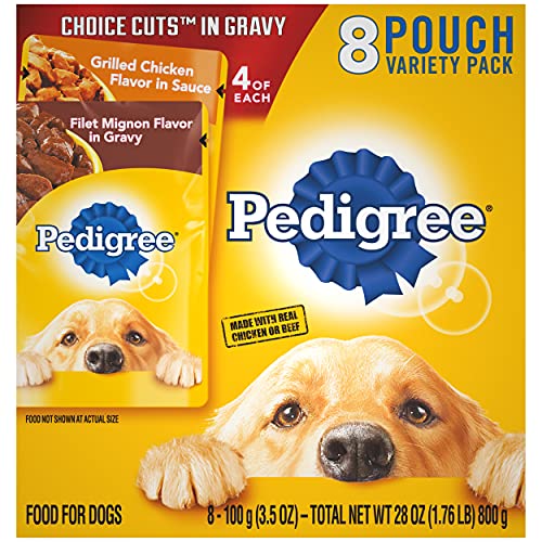 Pedigree Choice Cuts In Gravy Grilled Chicken Flavor In Sauce & Filet Mignon Flavor In Gravy Adult Wet Dog Food Variety Pack, (16) 3.5 Oz. Pouches #TOP24