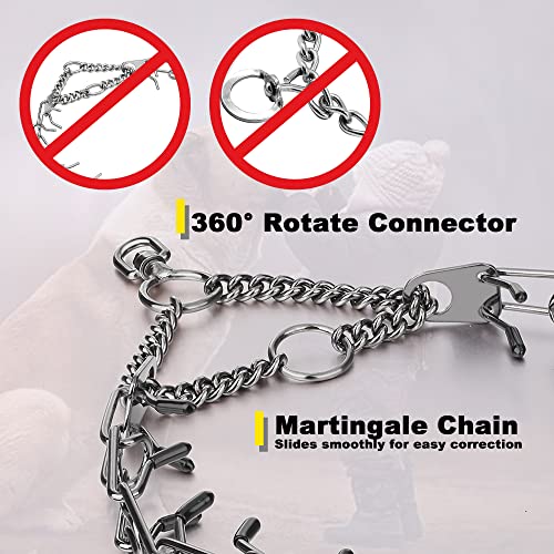 Insfas Dog Prong Traing Collar,Choke Pinch Collar For Dogs Quick Release Spike Collars No Pull Martingale Adjustable For Large Medium Small Breeds Dogs Stainless Steel (12"~28" Black 3.0Mm) #TOP5