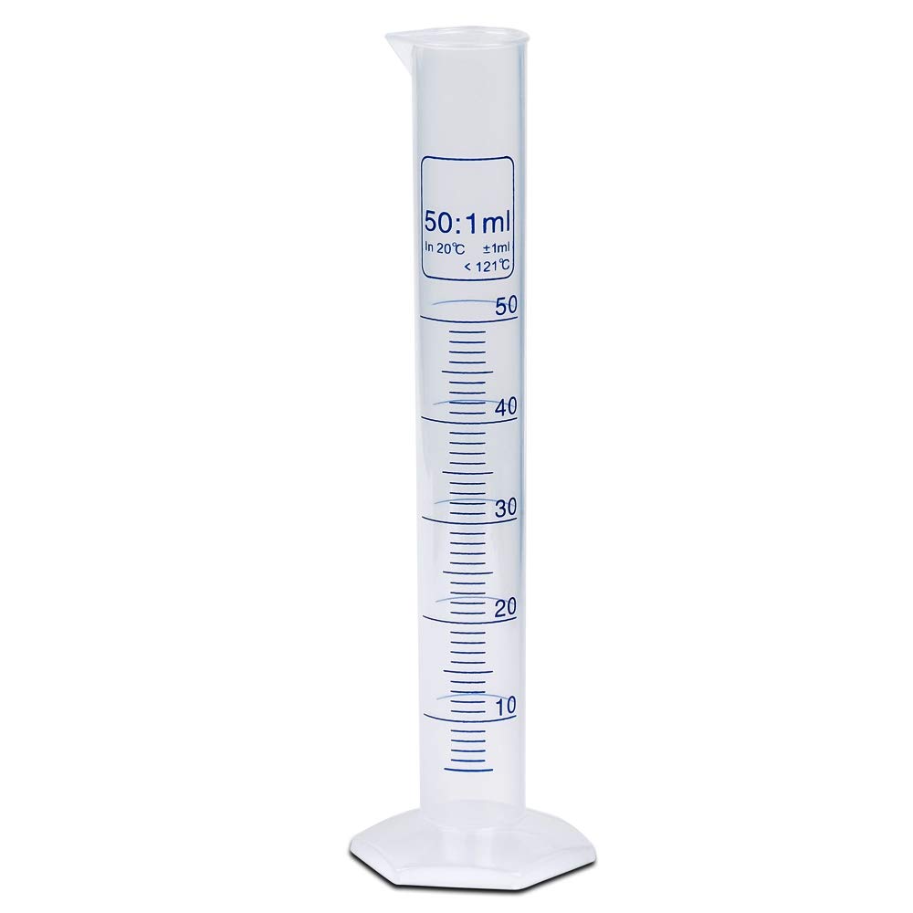 50ml Graduated Cylinder, Polypropylene, Printed Graduations, Karter Scientific 251Y1 (Pack 1000)