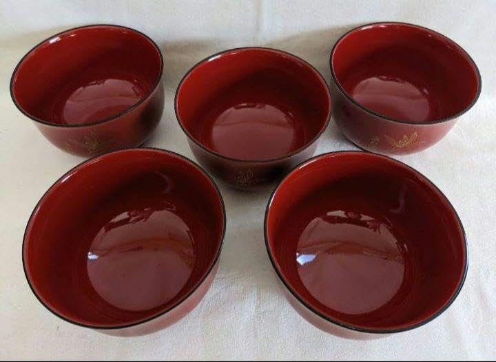 ほぼ 懐石道具 木製黒塗 金彩梅蒔絵 吸物椀十客揃 和食器 木箱 木製