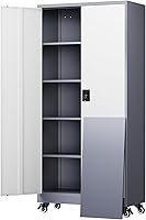 Vista 21 de Yizosh Armario de almacenamiento de metal para garaje con 2 puertas y 5 estantes ajustables, gabinete de archivo de acero con cerradura de 71