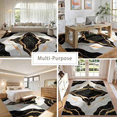 Tapete Decorativo Mármol Negro Oro 5x8 pies miniatura 4