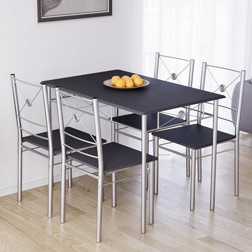 Vida Designs Roslyn Dining Table and Chair Set, Kitchen Breakfast Modern Contemporary Furniture Set (Black, 4 Seater)