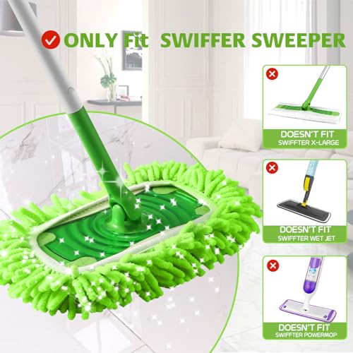 Image of Washable Mop Pads Compatible with Swiffer Sweeper, 3 Pack, 10.3 x 4.4 in | Reusable chenille microfiber pads for wet or dry cleaning on sealed hardwood, tile, laminate & vinyl. Pads only.