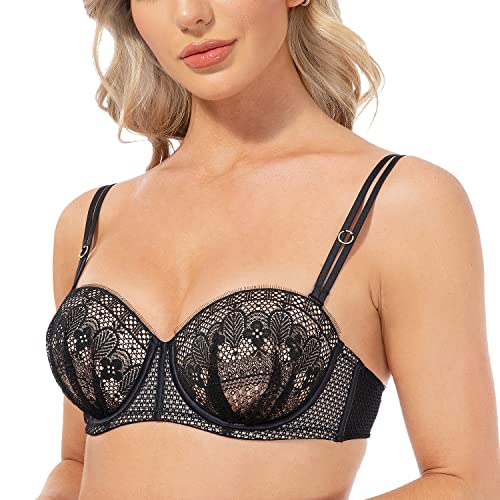 Wingslove Strapless Bra For Women Underwired Multiway Push Up Strapless Bra Red Carpet Full Figure Bra (Black,34C) #TOP1