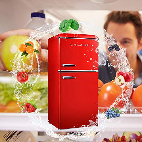 Galanz Glr40Trder Retro Compact Refrigerator, 4.0 Cu.ft Mini Fridge With Dual Doors, Adjustable Mechanical Thermostat With Freezer, 3 Removable Glass Shelf, 1 Crystal Crisper, 1 Power Cord, Red #TOP4