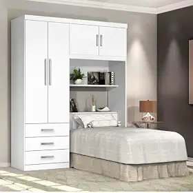 Guarda Roupa Solteiro com Cabeceira 4 Portas Cancun J&a Móveis Branco