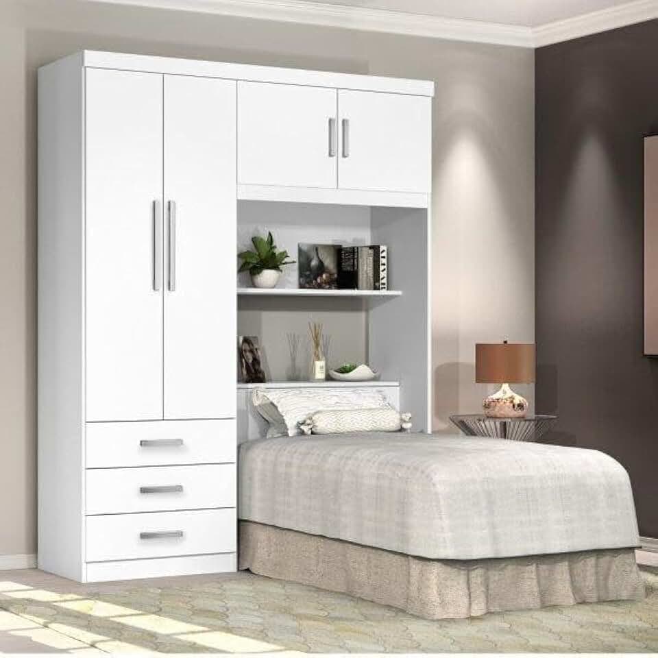 Guarda Roupa Solteiro com Cabeceira 4 Portas Cancun J&a Móveis Branco