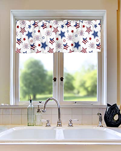 Onehoney Independence Day Window Curtain Valance For Kitchen,Freedom 4Th Of July Patriotic Red Blue Stars Rod Pocket Short Panels Window Valances Treatment For Kitchen Bedroom Bathroom 54X18 Inch #TOP7