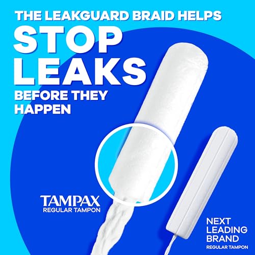 Image of Tampax Compact Pearl Tampons Multipack, with LeakGuard Braid & Extendable Applicator, Regular /Super Absorbency, Compact Extendable Applicator, Unscented, 30 Count