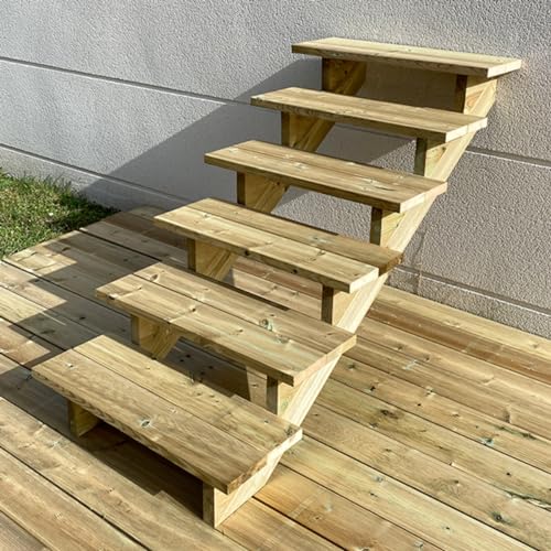 Scala esterna in legno, 2-7 gradini, Rampa per Scale, Kit pronto all'uso, in Legno, per Giardino, Balcone e Terrazzo (6 Gradini SENZA alzate, 80 cm)