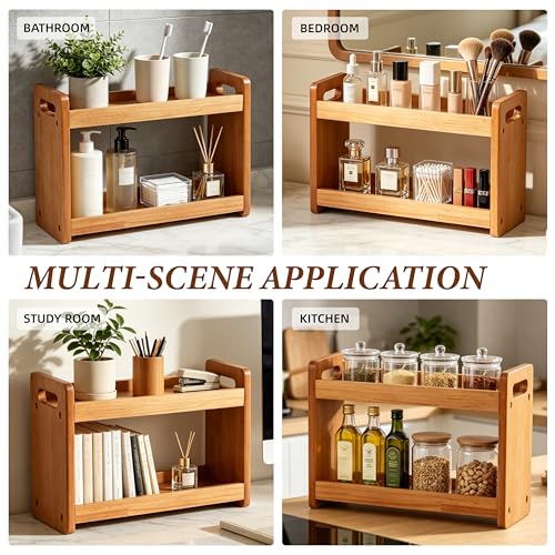 YUBAMIN Bathroom Counter Organizer, 2 Tier Bathroom Countertop Organizer, Bathroom Counter Shelf, Wooden Makeup Organizers Countertop, Bathroom Vanity Organizers and Storage for Bedroom, Gifts — view 6
