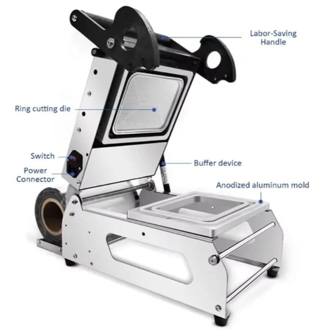 Selladora de cajas de alimentos cuadradas, máquina selladora de alimentos de escritorio, máquina envasadora de cajas for llevar con prensa manual de 600 W, 7, 8 veces por minuto, for pasteles, bento