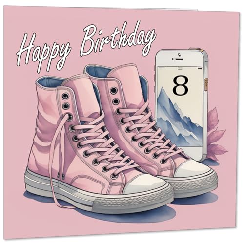 8th Birthday Card for Girls Birthday Cards for Daughter 8 Years Old eight, eighth Pink Girly Sister Friend Her Niece Granddaughter