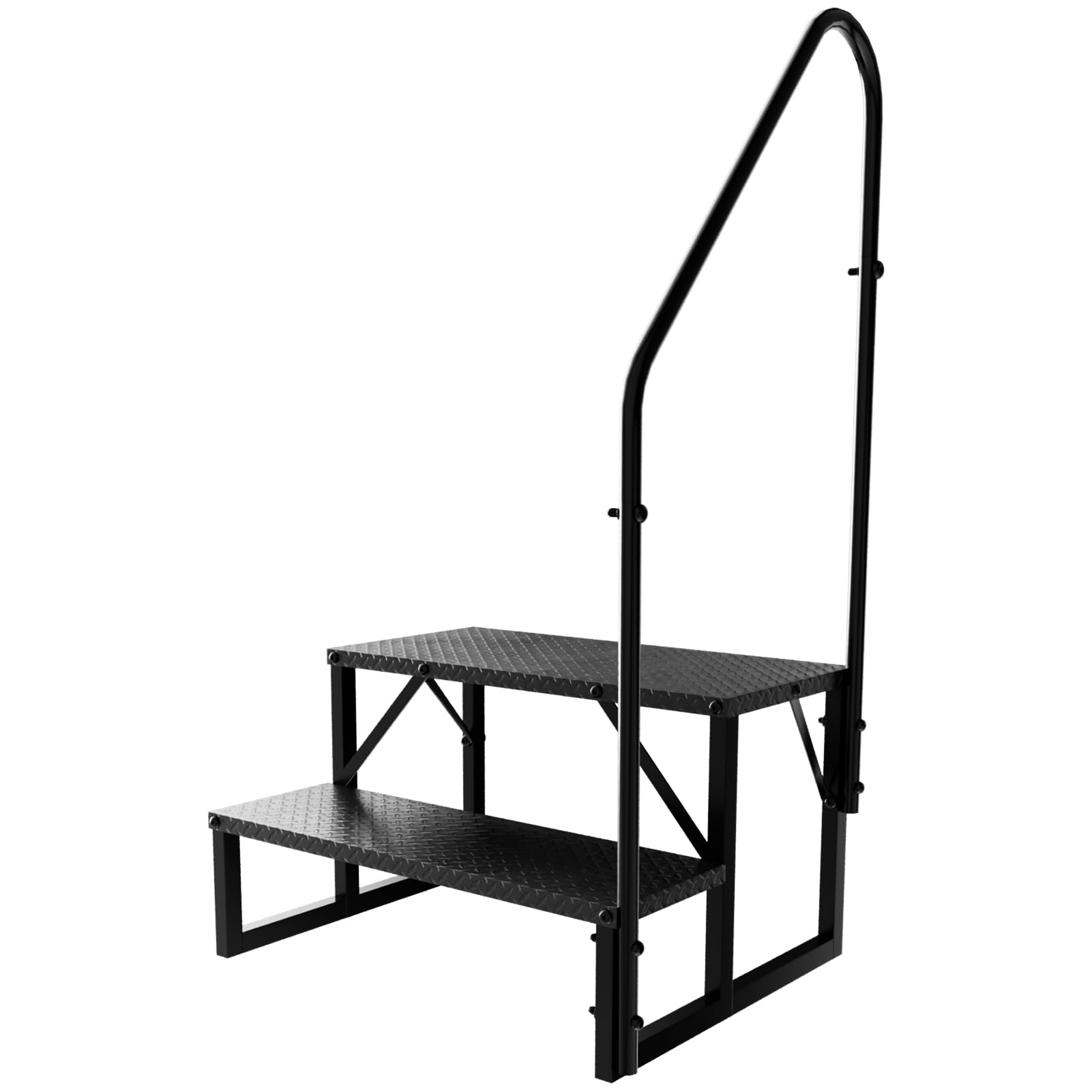Escaleras de RV con Barandilla, Escalera de 2 Peldaños para RV con Capacidad de Carga de 660 lbs, Escalerilla con Panel Antideslizante, Escalera Móvil para Caravanas (2 peldaños)