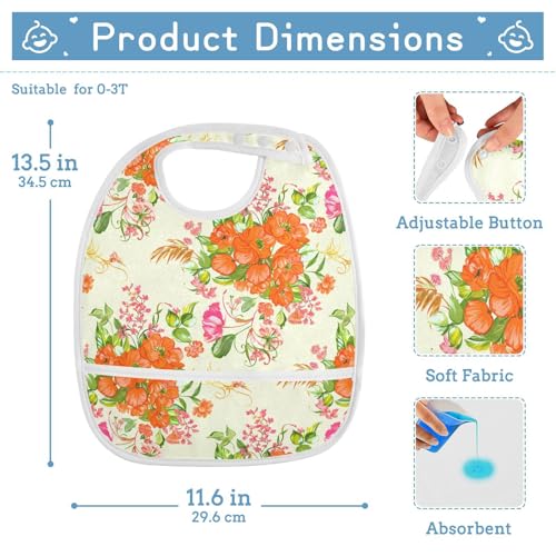 MCHIVER Floral Blossom Yellow Baby Bibs for Babies Boys Girls Waterproof Feeding Bib Apron with Food Cather Adjustable Cotton Food Eating Bib 2 Pack2