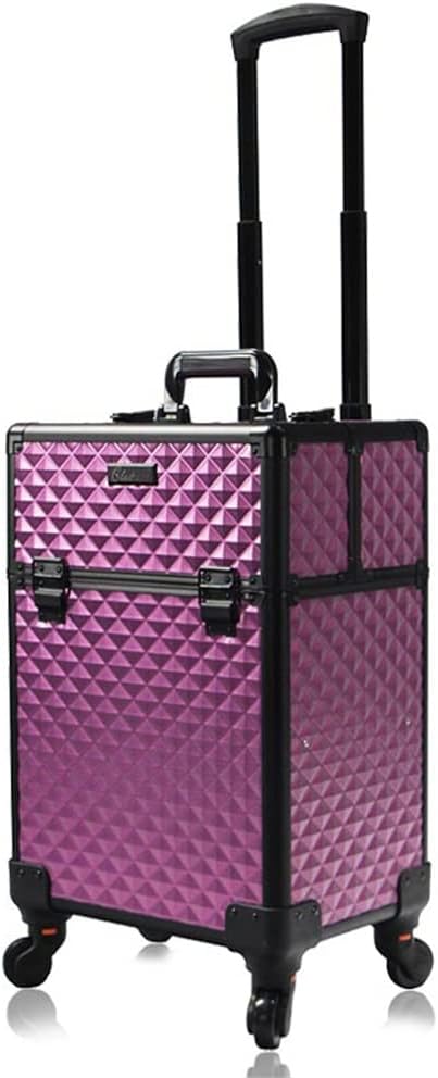 Multifunctional Large Capacity Wheeled Suitcase Ladies Trolley Cosmetic Case Travel Cosmetic Bag Rolling Luggage(D)
