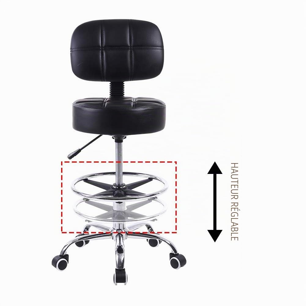 KKTONER Tabouret à roulettes avec Dossier réglable en Hauteur Noir