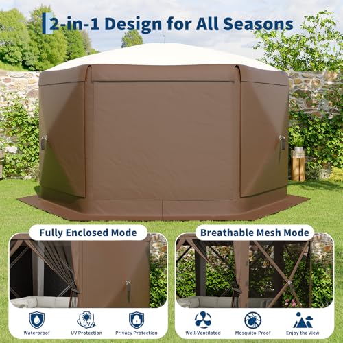 11.5x11.5 ft Pop Up Gazebo Screen Tent with 6 Wind Panels - Instant Setup Outdoor Canopy for Backyard and Garden,Khaki by Garvee - Image 3