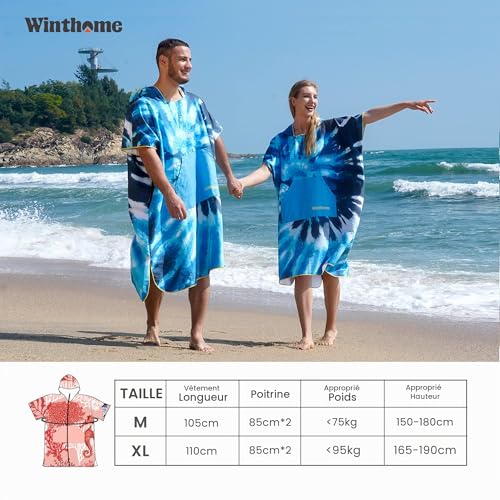 Winthome Poncho Surf Séchage Rapide, Serviette de Bain Microfibre Aidez la Plage à Changer, Peignoir de Bain avec Poche et Capuche, Cape Femme pour Adulte Femme Homme Natation Plages Douche (Rose, M) – vue 6