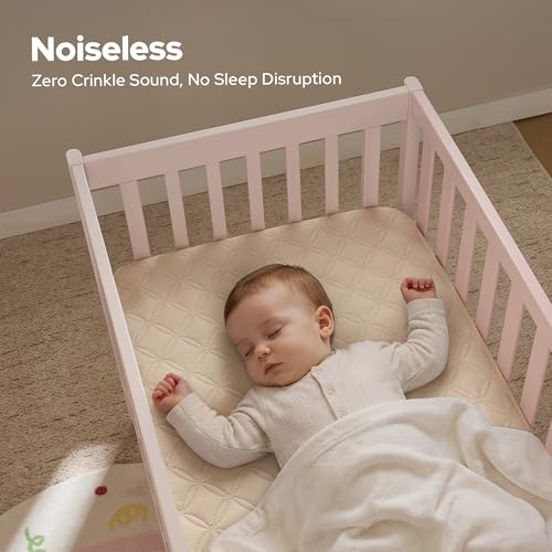 Image of BEDLORE Crib Mattress Protector 2-Pack, Waterproof Beige 52 inchx28 inch