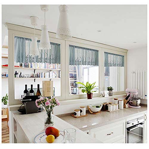 Zhh E-Commerce Floral Lace Valance Curtain Embroidery Semi Sheer Short Window Curtain For Kitchen Beautiful Dining Room Window Decor 51-Inch By 16-Inch, Blue-Green #TOP5