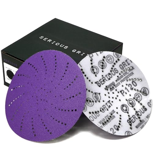 Image of Serious Grit - 5-Inch P120 Grit Ceramic Multi-Hole Sanding Discs - 50 Pack | Fits 5 inch Hook & Loop Sanders - Universal Dust Extraction Pattern - Film-Backed Heavy-Duty Sandpaper for Wood, Metal & Paint