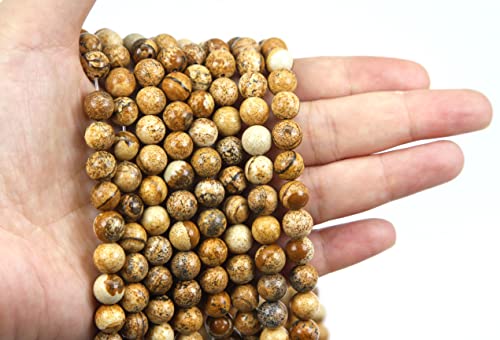Qiwan Natural Round Loose Beads Jewelry Making Diy Bracelet Necklace Material 1 Strand 15 Inches (8Mm, Brown Picture Jasper Gemstone) #TOP2