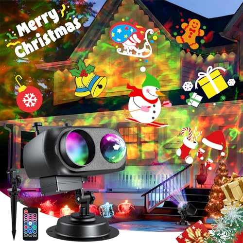Anysun Christmas Projector Lights Outdoor, Christmas Projector Indoor 10 HD Slides LED with 80 Cartoons, Snowflake Projector with Timer, Xmas Projector Light Outdoor for Holiday Party Decor