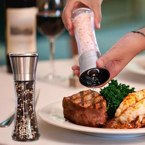 Image of Pepper Grinder or Salt Grinder, Best Spice Mill with Ceramic Blades, Adjustable Coarseness, Black Pepper Mill Grinder Shaker Steel Lid, Big Pepper Mill / 1PCS
