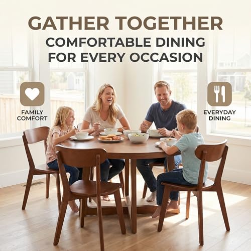 Image of HNY Farmhouse Solid Wood Dining Chairs Set of 4, Mid Century Modern Armless Kitchen & Dining Room Chairs with Curved Back, 300 LBS Capacity, Walnut for Home, Apartment