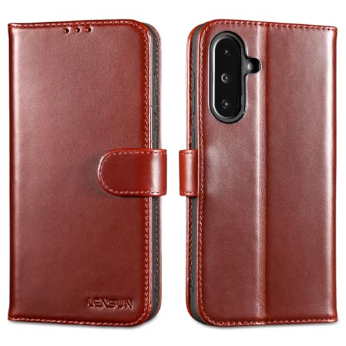 Étui cuir véritable Samsung Galaxy A36 LENSUN luxe marron foncé fentes cartes