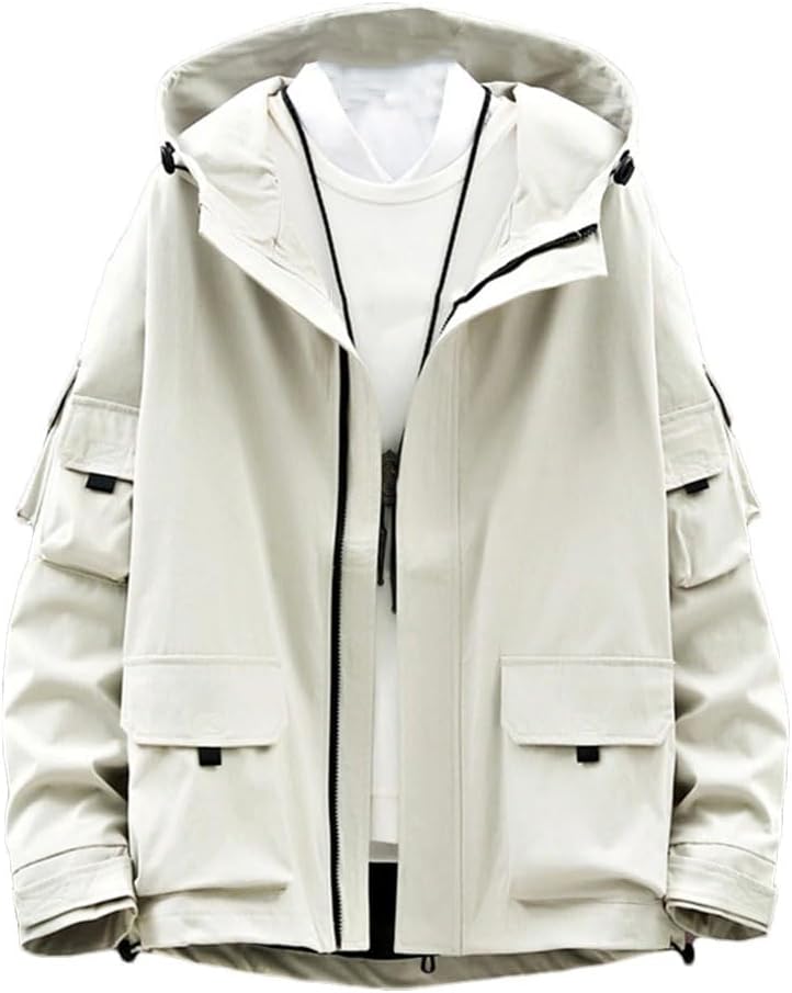 Men Cargo Jacket Hoodie Black Yellow Male Zipper Jacket Loose Plus Size Coats Windbreaker Spring Clothes