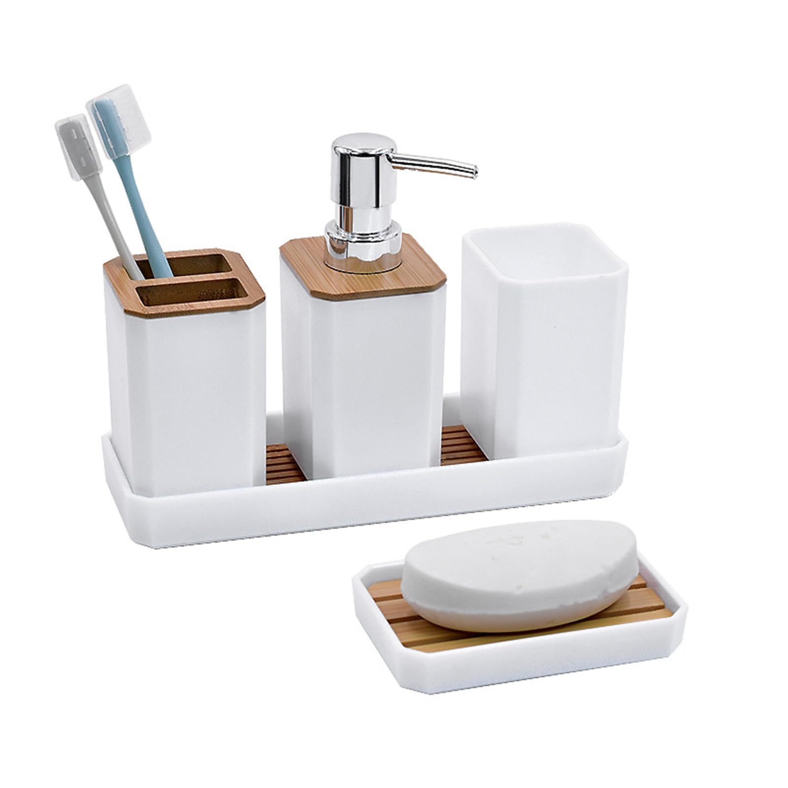 APGLSXY 5Piece Bathroom Organizers Set Including Soap Dispenser Toothbrush Holder Tumblers Vanity Tray and Multipurpose Holders Bathroom Storage Set