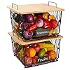 2 Pack Stackable Wire Storage Baskets with Wood Lid- Kitchen Countertop Organizer for Fruit Vegetable -Large Metal Bin for Pantry Organization and Storage, Black 2 Pack Stackable Wire Storage Baskets with Wood Lid- Kitchen Countertop Organizer for Fruit Vegetable -Large Metal Bin for Pantry Organization and Storage, Black