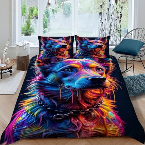 Housse couette chien 3D king sans pli résolvant le problème de repassage avec zip invisible