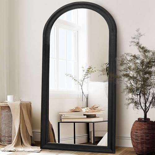 Image of 71x32 Solid Wood Arched Full Length Mirror, Elegant Black Finish